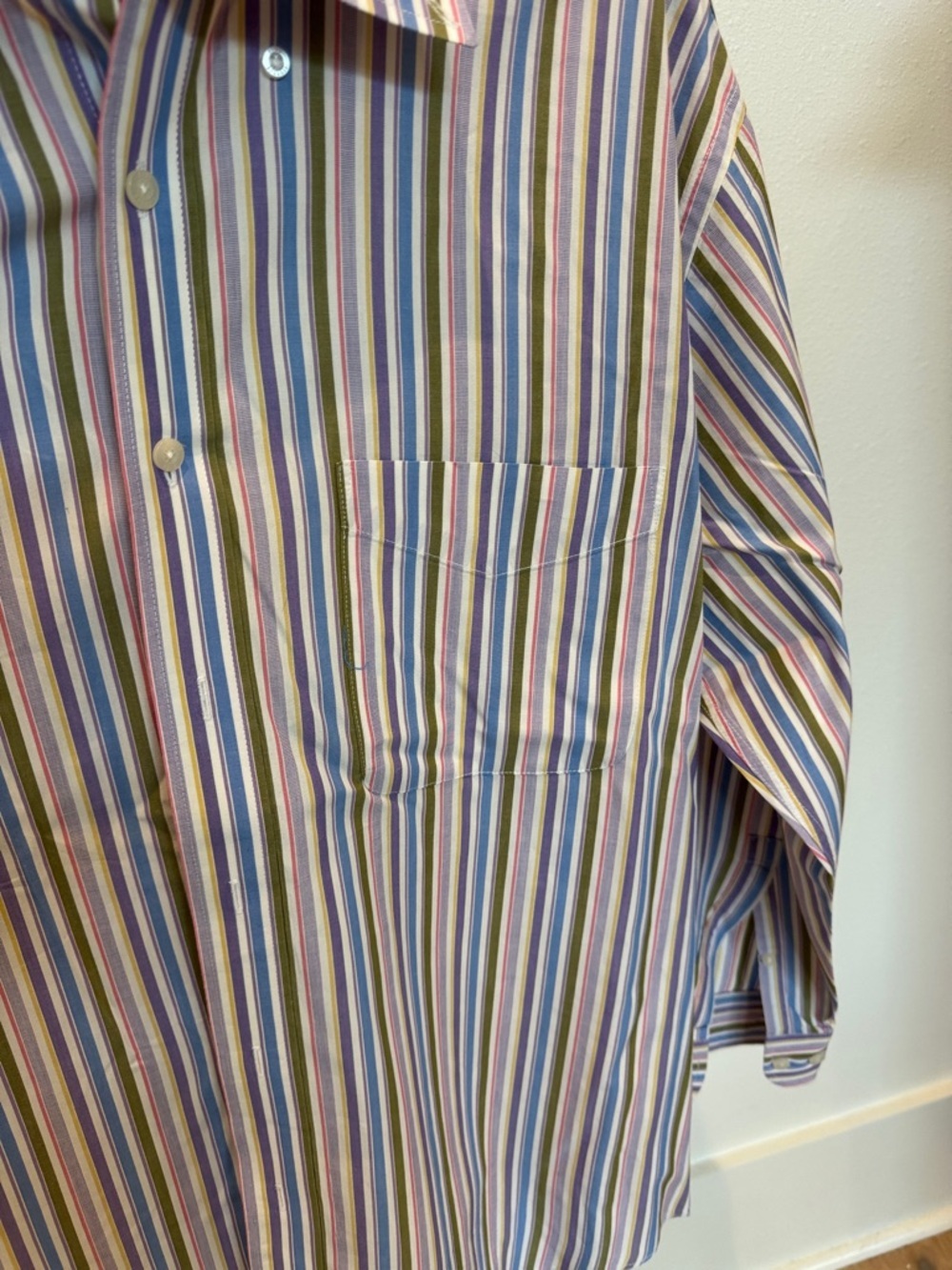 Alan Flusser Multicolor Vertical Stripe Dress Shirt — Blue, Green, Purple, Pink - Picture 3 of 5